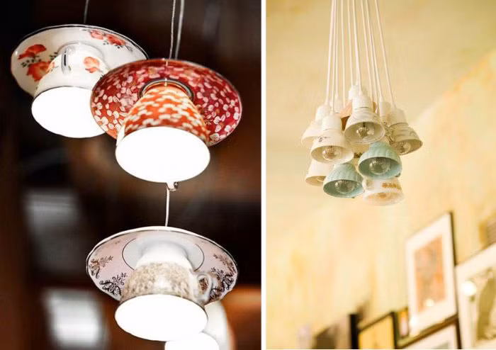 Những chiếc đèn chùm ngộ nghĩnh từ tách chén cũ.