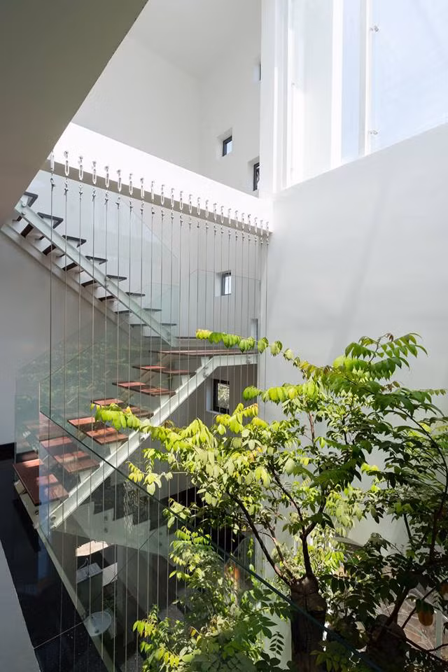 Điểm nhấn ấn tượng trong nhà là cây khế lâu năm được trồng ở khu vực giếng trời rộng đang vươn cao lên tới tầng 2.