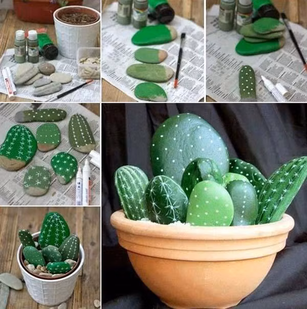 Chậu xương rồng từ đá.