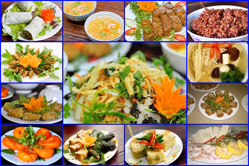 Mâm cỗ chay có thể tùy loại nhưng nên đảm bảo màu sắc nguyên liệu, món ăn tượng trưng cho ngũ hành (màu đỏ tượng trưng cho hành hỏa, xanh của hành mộc, đen của hành thổ, màu trắng của hành thủy, màu vàng hành kim) - bác Lời cho biết thêm.