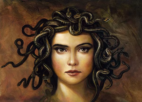 Tuy nhiên vì phạm lỗi, cô đã bị nữ thần Athena biến nàng thành nữ quỷ với một cái nhìn có thể biến tất cả các sinh vật sống thành đá, còn mái tóc tuyệt đẹp của Medusa thì thành những con rắn độc.