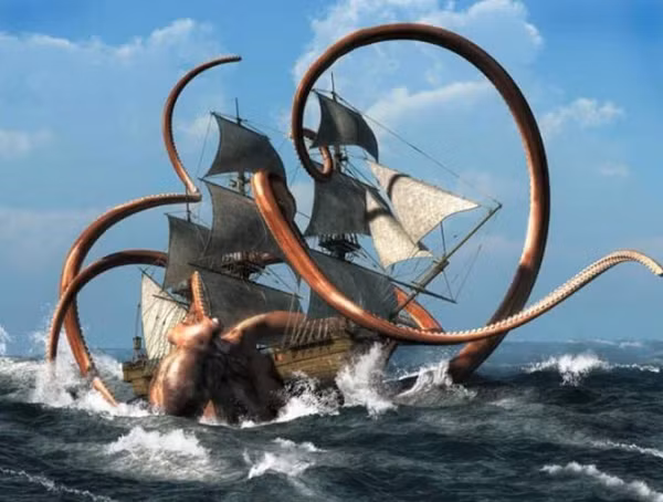 Kraken được miêu tả lần đầu tiên trong một bản viết tay cách nay khoảng 1000 năm. Theo thần thoại Scandinavia, Kraken to đến nỗi thân nó trông như vài hòn đảo nhỏ.