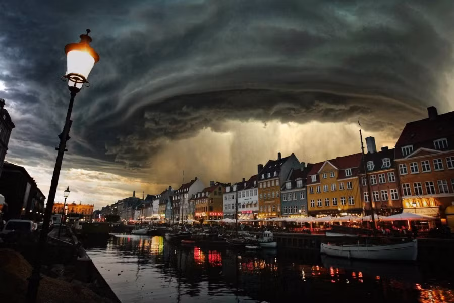 Một đám mây bão quần thảo trên đầu người dân tại thành phố Copenhagen, Đan Mạch.