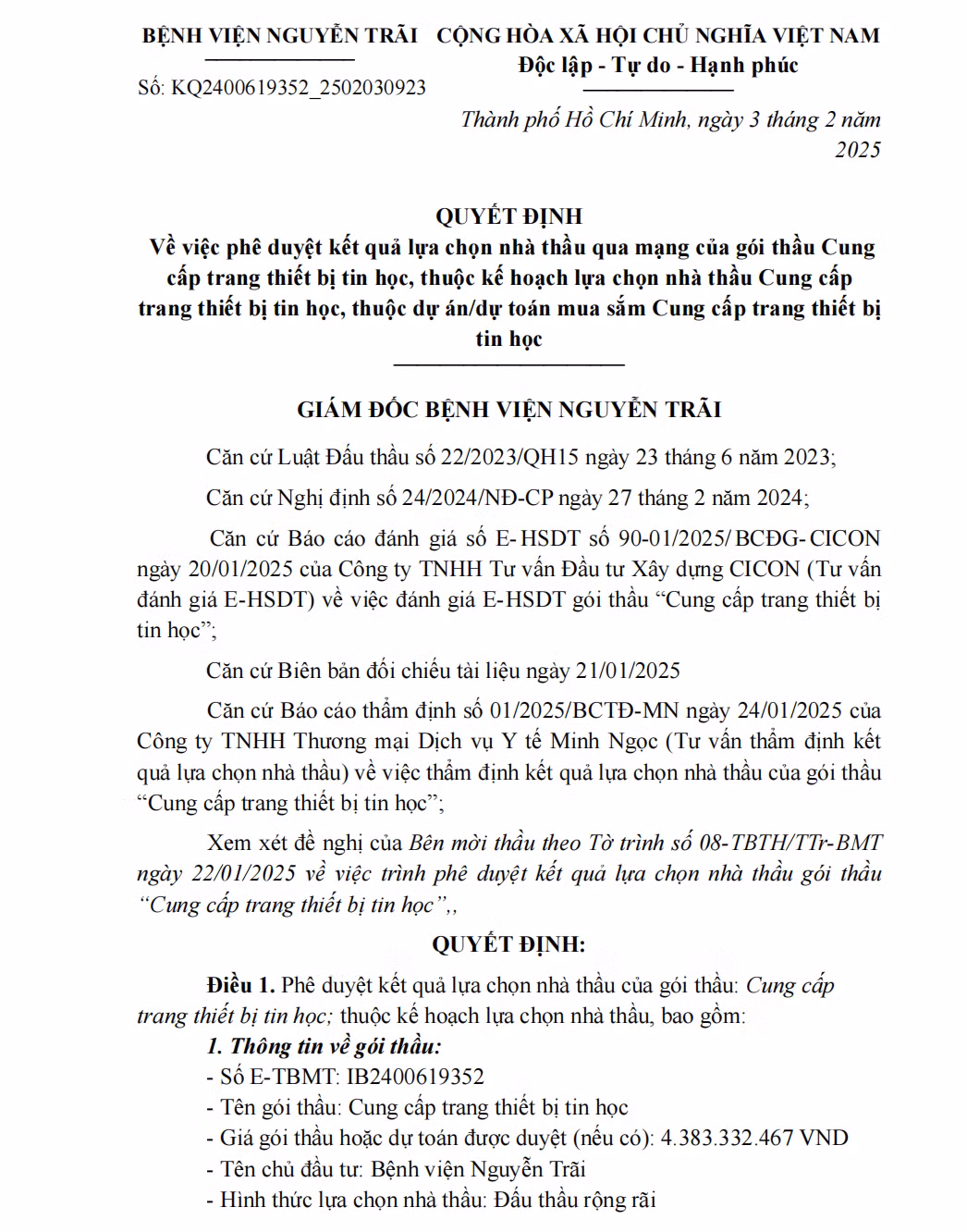 Năng lực nhà thầu trúng gói cung cấp thiết bị cho Bệnh viện Nguyễn Trãi Nang luc nha thau trung goi cung cap thiet bi cho Benh vien Nguyen Trai