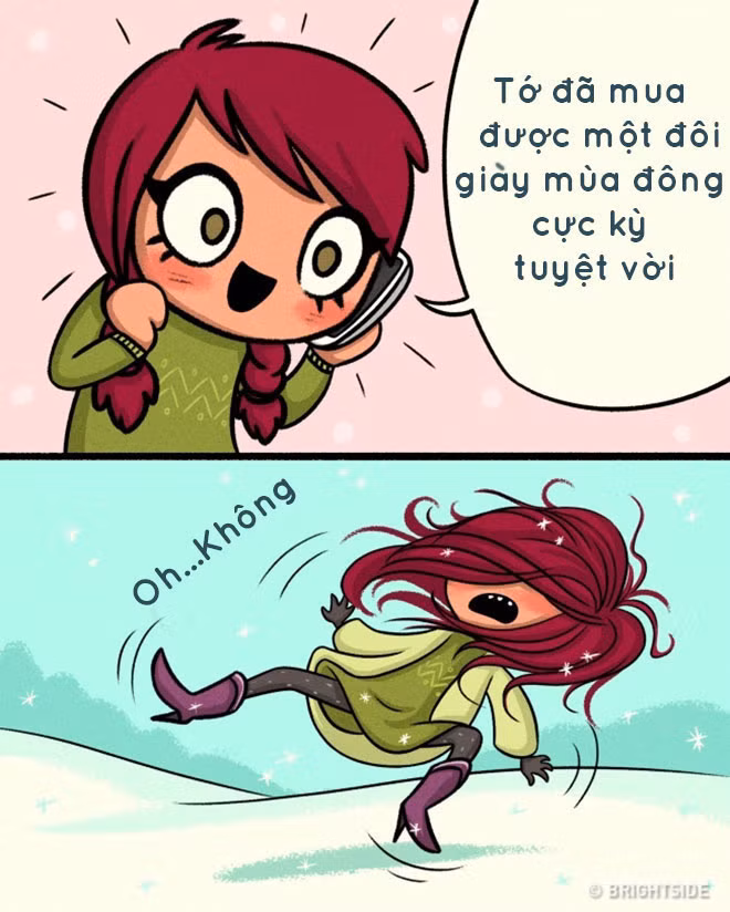 Sự vụng về khi đi giày cao gót vào mùa đông.