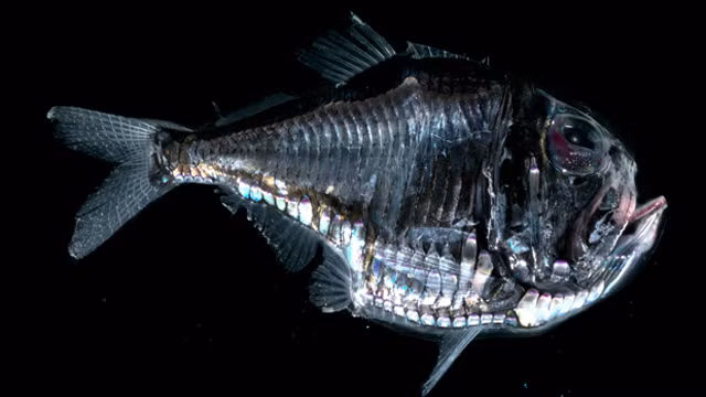 Ở độ sâu 5km nơi hoàn toàn không có ánh sáng và tách biệt với thế giới bên ngoài, loài Hatchetfish có lớp da trong suốt và cực kỳ nhạy cảm với ánh sáng mặc dù chúng hoàn toàn... không có mắt.