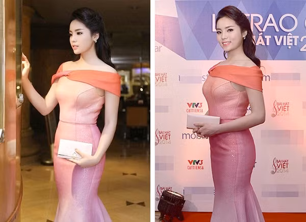Hoa hậu 2014 thường xuyên diện những bộ váy ôm sát, khoe đường cong cơ thể. Đây đều là những thiết kế sang trọng của các nhà thiết kế. Đi kèm với bộ đầm là chiếc ví hồng nhạt, ăn rơ màu sắc với trang phục.