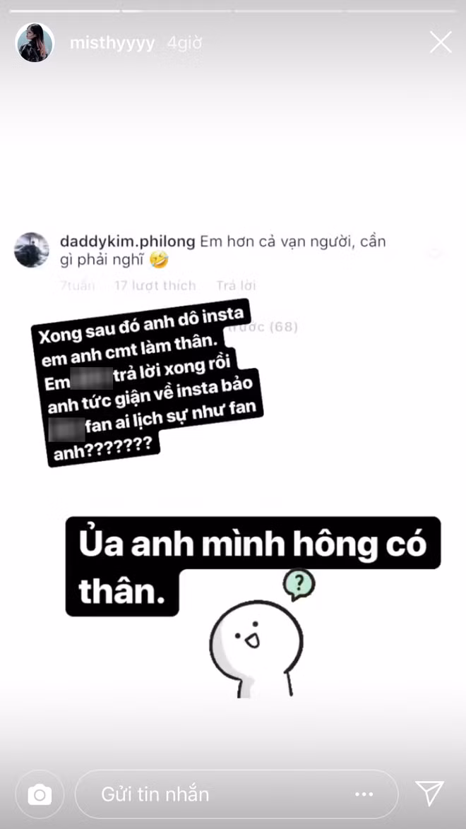 Trước tin đồn này, nữ streamer MisThy cũng lên tiếng trên Instagram, cô phải đứng giữa một bên là người bạn quen biết từ lâu - Misthy, một bên là người yêu - Phi Long.