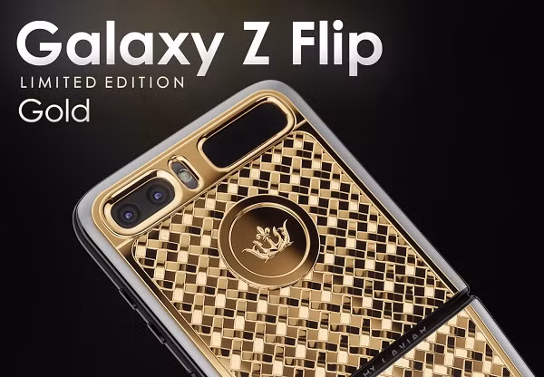 Ngoài ra, Caviar cũng giới thiệu đến các tín đồ công nghệ 2 phiên bản đặc biệt khác là Galaxy Z Flip mạ vàng và mạ titan sang chảnh không kém. Ảnh: Caviar