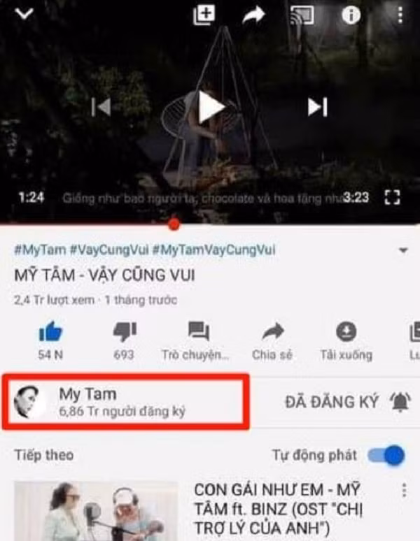 Bất ngờ tối ngày 25/3, kênh Youtube của Mỹ Tâm vô tính để lộ thông số về lượng người đăng ký kênh. Theo đó, có 6.86 triệu lượt đăng ký kênh, một con số trong mơ đối với rất nhiều nghệ sĩ, ca sĩ hoạt động trên Youtube.