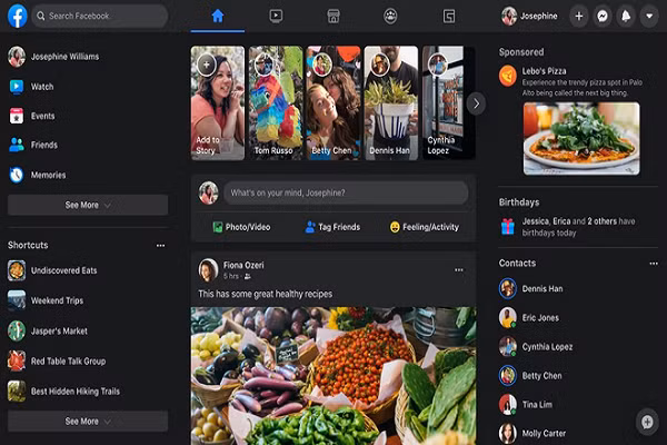 Giao diện đen mới toanh treeb Facebook được cập nhật từ ngày 19/3.