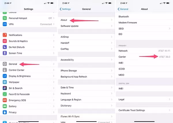  Cách 4 (dành riêng cho iPhone): Những cập nhật mới nhất từ nhà mạng dẽ giúp kết nối mạng trên iPhone được tối ưu hoá. Bạn kiểm tra Thiết lập nhà mạng bằng cách vào Settings > General > About. Nếu có cập nhật, bạn sẽ được nhắc để cài đặt.