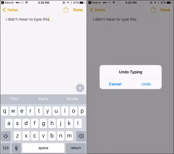 Lắc để hoàn tác: Tính năng này trên iPhone áp dụng cho mọi ứng dụng có sẵn của Apple. Nếu muốn hoàn tác (Undo) thao tác trước đó, chỉ cần lắc iPhone để cửa sổ xác nhận hiện ra, chọn Undo để hoàn tác.