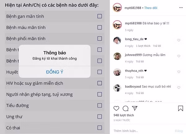 Cách đây vài ngày, Mai Phương Thúy đã thực hiện khai báo y tế online qua ứng dụng trên iOS. Người đẹp khoe "thành quả" trên trang cá nhân và nhận được sự ủng hộ của nhiều người hâm mộ.
