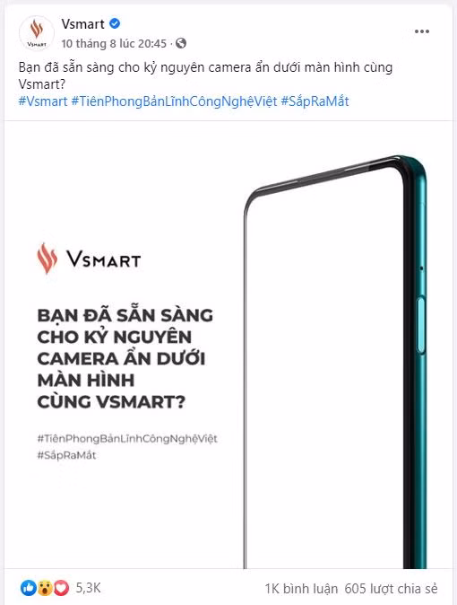 Vsmart chia sẻ về chiếc điện thoại camera ẩn dưới màn hình của mình có thể sẽ mang tên Vsmart Lux.