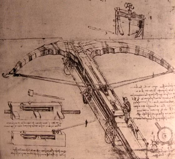 3. Leonardo Da Vinci - Chiếc nỏ khổng lồ: Da Vinci thiết kế cây nỏ lớn 25m để đe dọa kẻ thù, nhưng nó chỉ dừng lại ở mô hình. (Ảnh: Wikipedia)