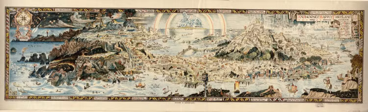 4. Bản đồ cổ đại của xứ sở thần tiên (1918): Mô tả một hòn đảo với vị trí phát triển của hàng chục huyền thoại, truyện cổ tích và văn hoá dân gian từ Anh, Hy Lạp và Đức.
