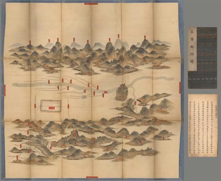 7. Bản vẽ Quận Yongying (Trung Quốc, khoảng 1734-1779): Mô tả hệ thống sông của quận Yongying với miền Nam ở phía trên và miền Bắc ở phía dưới.