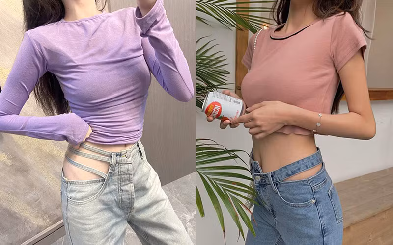 Ngoài chiếc quần đính xích hai bên hông, các cô gái Trung Quốc cũng nhiệt tình lăng xê những dáng quần jeans cắt khoét táo bạo khác.