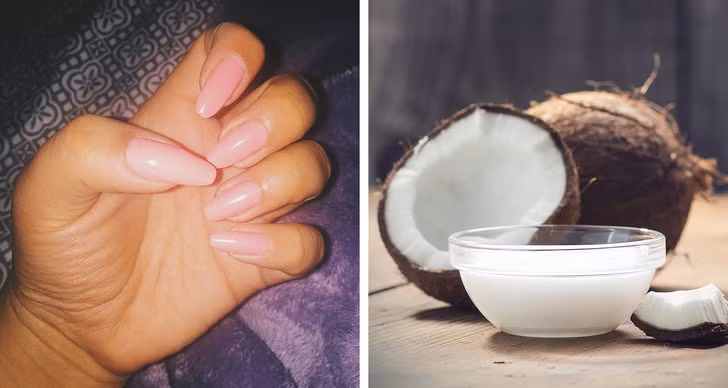 Dầu dừa có khả năng dưỡng ẩm và làm mềm móng tay hiệu quả. Điều này rất cần thiết cho móng tay, đặc biệt là sau khi bị tổn thương bởi ma xát từ việc mài giũa hay gãy, xước móng. Hãy dùng một vài giọt dầu dừa, massage nhẹ nhàng cho móng tay.