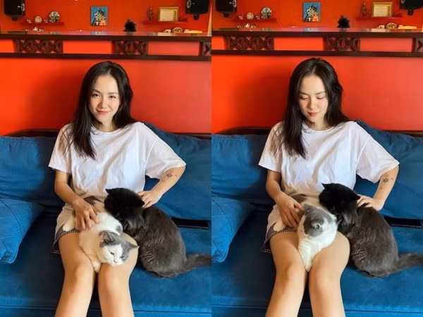 Ca sĩ Phương Ly chọn quần short, áo thun rộng để mặc ở nhà mùa dịch.