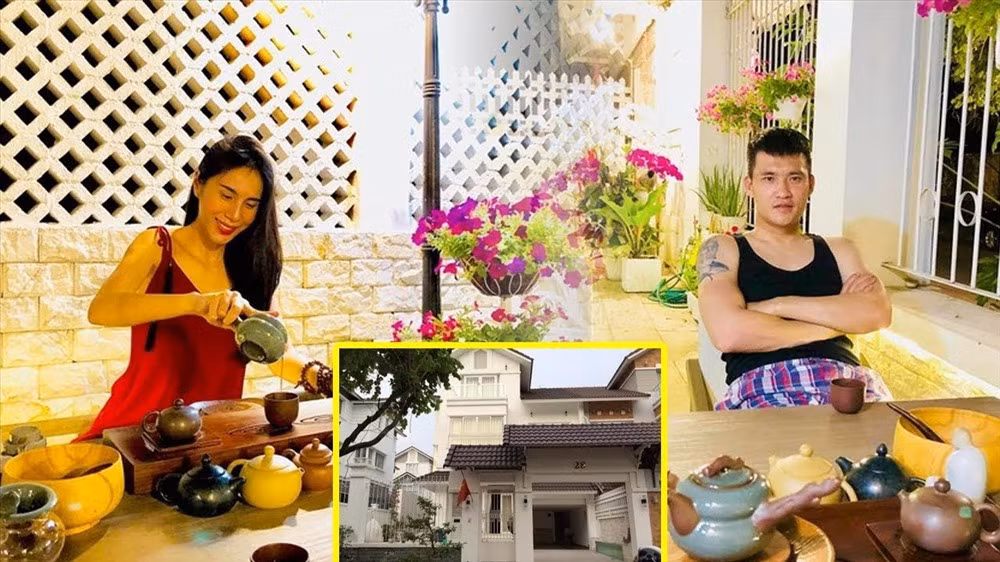 Thủy Tiên - Công Vinh: Năm 2014, vợ chồng ca sĩ Thủy Tiên – tiền đạo Công Vinh đã chuyển về căn biệt thự tại Quận 7, TPHCM. Căn biệt thự được xây dựng trên khu đất rộng 300m2 , cạnh một dòng sông vì vậy không gian hết sức thoáng đãng, mát mẻ. Ảnh: ST