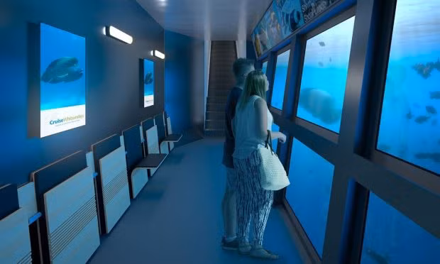 Khách sạn Reefsuites có một đài quan sát trung tâm dưới biển dành cho khách thuê phòng và khách tham quan có thể chiêm ngưỡng các loài sinh vật quý hiếm đang được bảo tồn. Tuy nhiên, phòng quan sát này chỉ mở vào ban ngày. Ảnh: The Sun.