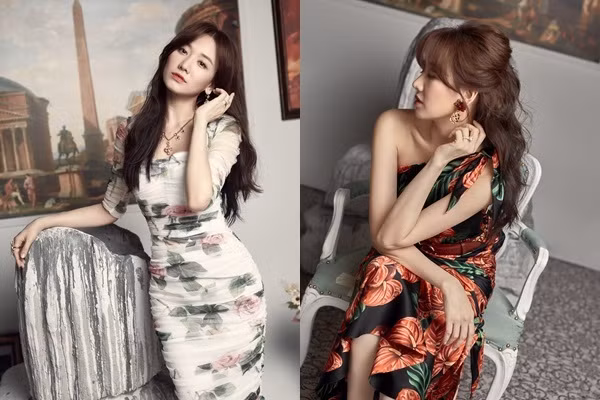 Hari Won trông chững chạc với 2 bộ váy đầm hoa, họa tiết to bản với chất liệu voan và lụa đen chú trọng phom dáng nhằm tôn đường cong cơ thể. Hari Won còn kết hợp những phụ kiện khác để tạo điểm nhấn sang trọng.
