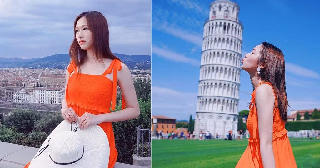 Bóng hồng của thiếu gia Hà Du Hanh du lịch vòng quanh Italy. Tại đây, cô chụp ảnh lưu niệm tại quảng trường Piazzale Michelangelo Firenze và tháp nghiêng Pisa.