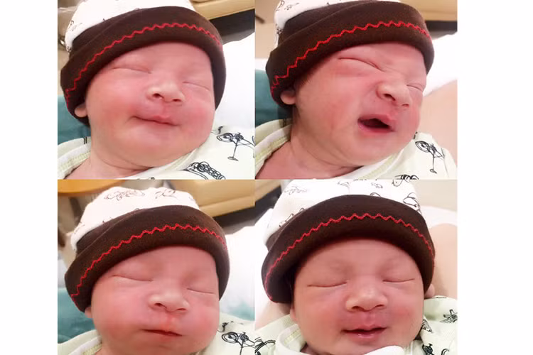 Cận cảnh gương mặt dễ thương của bé Mio khi được một tuần tuổi. Cậu nhóc được khen sở hữu gương mặt trông giống Tây, sống mũi cao.