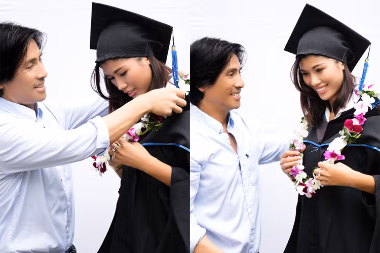 Chồng Trang Lạ ân cần chăm sóc vợ ngày tốt nghiệp. Cặp đôi vừa mới chính thức về chung một nhà vào tháng 3/2016. 