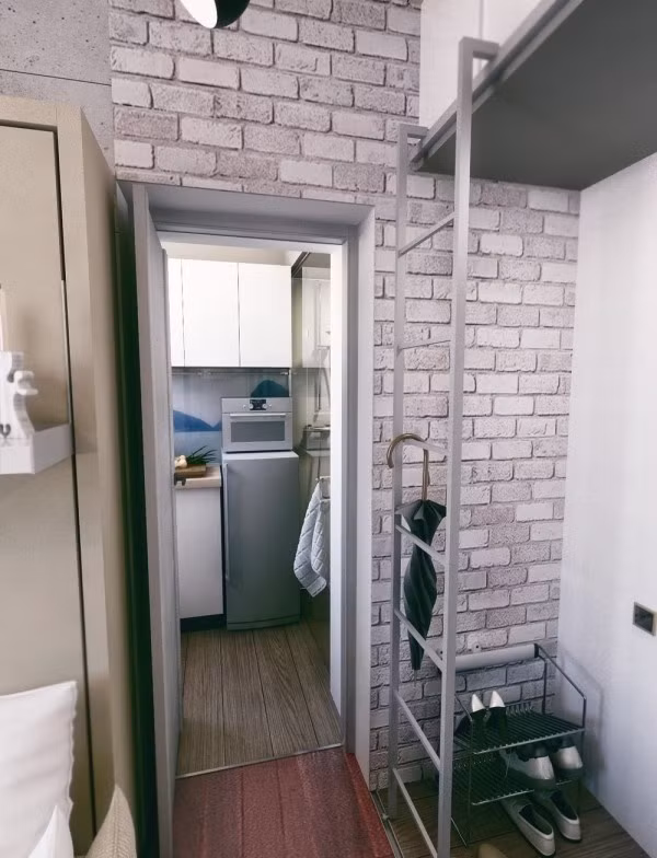 Vì diện tích nhỏ nên nhà thiết kế đã không chọn cách phân chia các khu vực chức năng bằng các bức tường thông thường. Các khu vực đều được kết nối với nhau nhưng vẫn đảm bảo sự riêng tư nhờ vách ngăn.