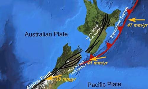 Đới hút chìm Hikurangi - chạy từ ngoài khơi phía trên đảo Nam New Zealand tới khu vực Gisborne ở đảo Bắc đã bắt đầu chuyển động. Ảnh: DAILY MAIL