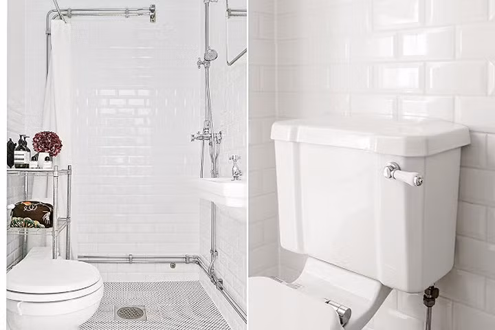 Nhà vệ sinh với màu trắng chủ đạo.