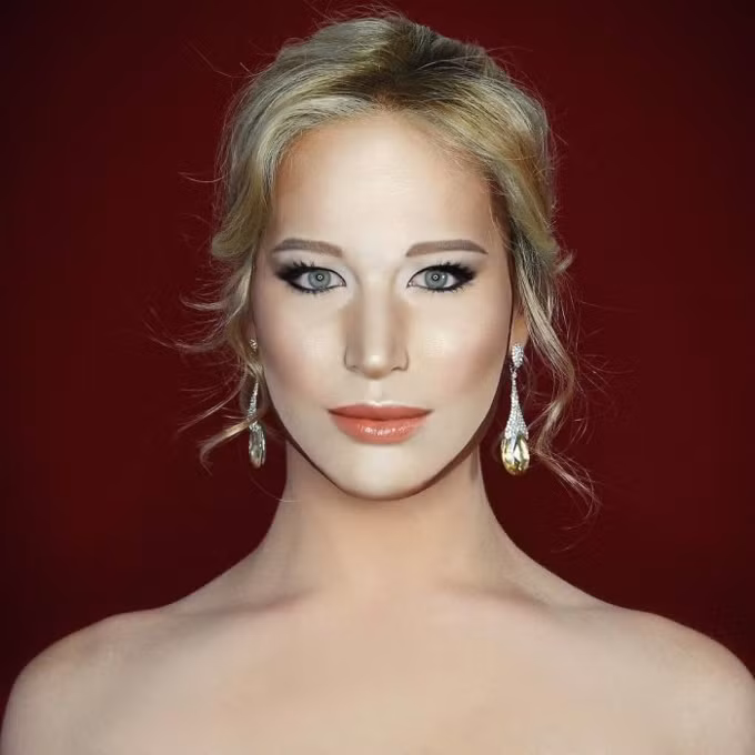 Nữ diễn viên xinh đẹp người Mỹ Jennifer Lawrence cũng được Elliot hóa trang một cách hoàn hảo.