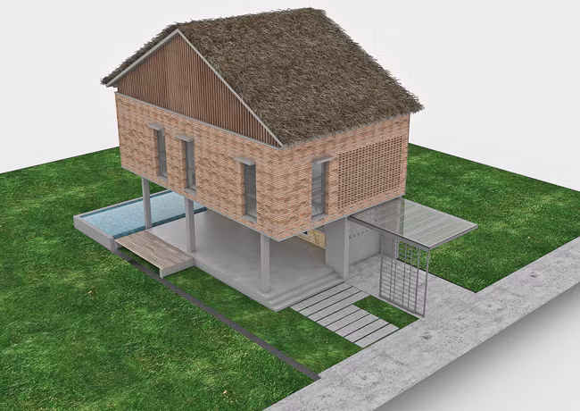 Hình vẽ 3D của căn nhà.