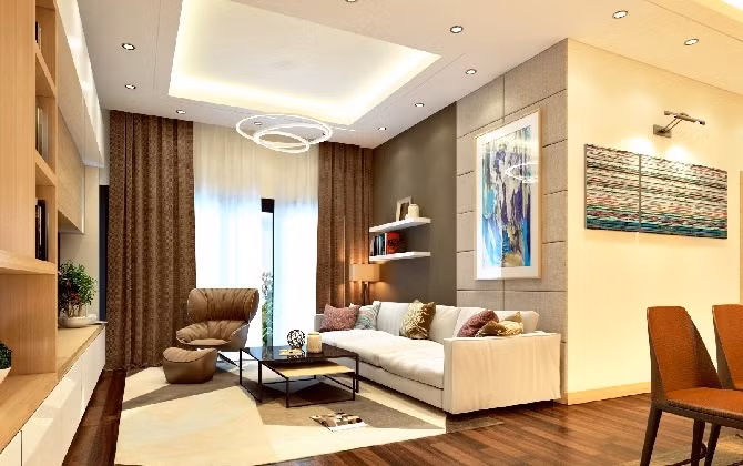 Không gian phòng khách Không gian phòng khách của căn hộ chung cư với tông chủ đạo là nâu, trắng kết hợp với nhau tạo sự sang trọng.