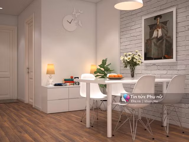 Đối với những không gian có diện tích không quá lớn, nên chọn bàn ăn dạng nhỏ gọn, tối giản với gam màu sáng, vừa tiết kiệm diện tích mà vẫn rất sang trọng hiện đại.