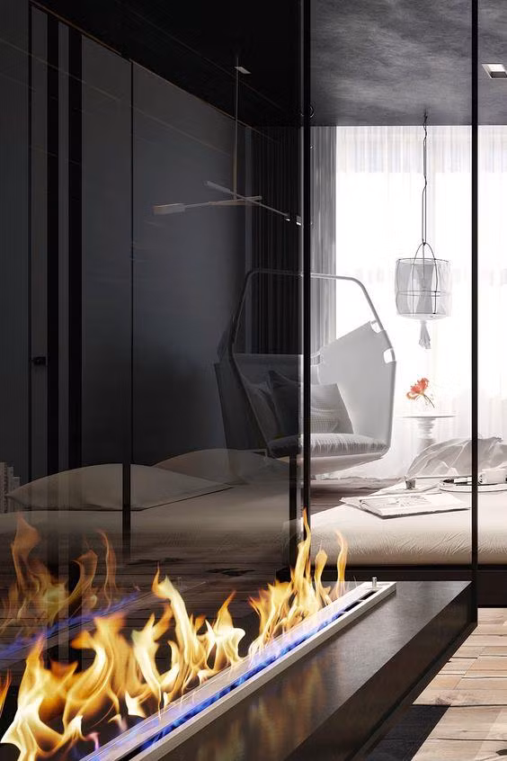 Nếu không có lò sưởi củi thì một lò sưởi ethanol bạn cũng có thể nghĩ tới.