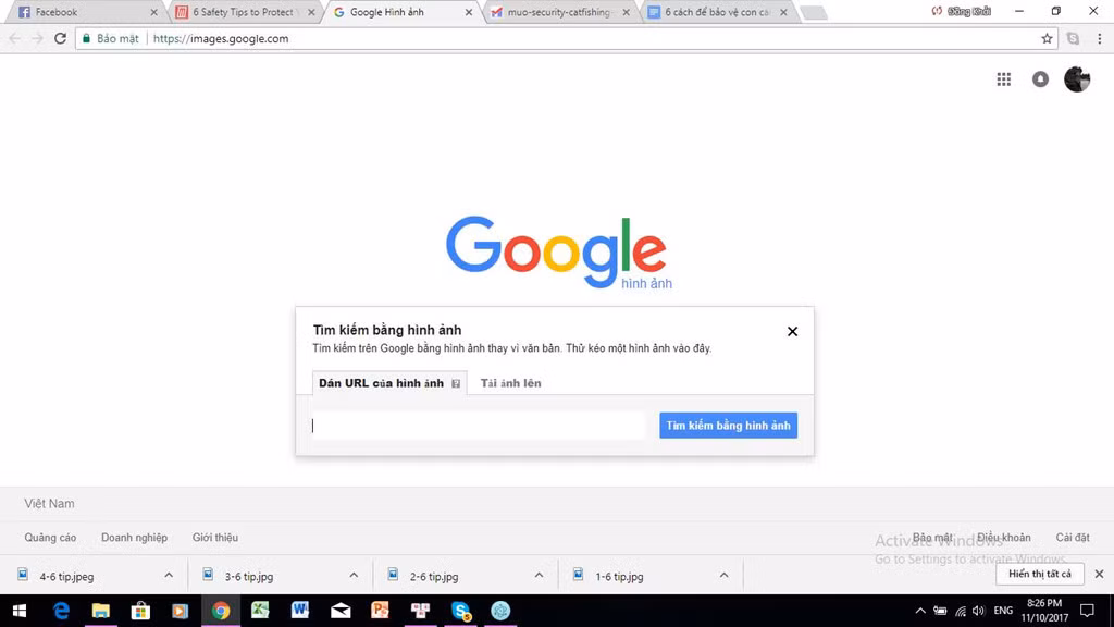 Tìm kiếm hình ảnh trên Google: Một tính năng trên Google giúp người dùng kiểm tra xem hình ảnh của mình có đang bị sử dụng sai không. Chọn Google Image, kéo thả ảnh đại diện của bản thân vào cửa sổ. Tất cả hình ảnh tương tự trên mạng sẽ hiện ra. Công cụ này cũng có thể dùng để kiểm tra những người lạ đang theo dõi tài khoản của bản thân.