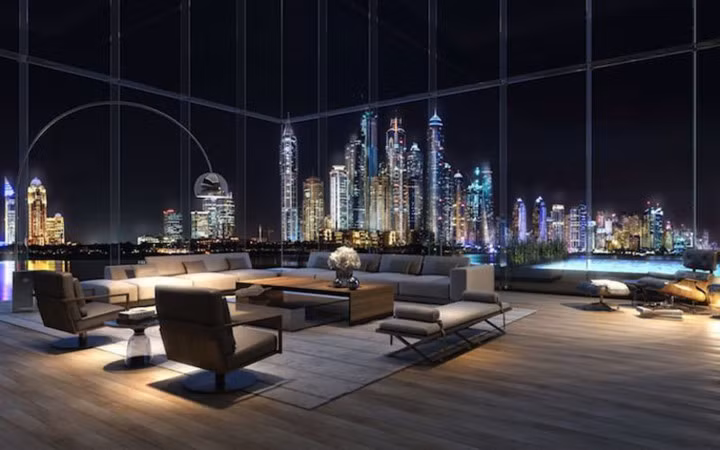Căn hộ sang trọng này có tầm nhìn tuyệt vời và độc đáo ra Dubai Marina và Vịnh Ả Rập.