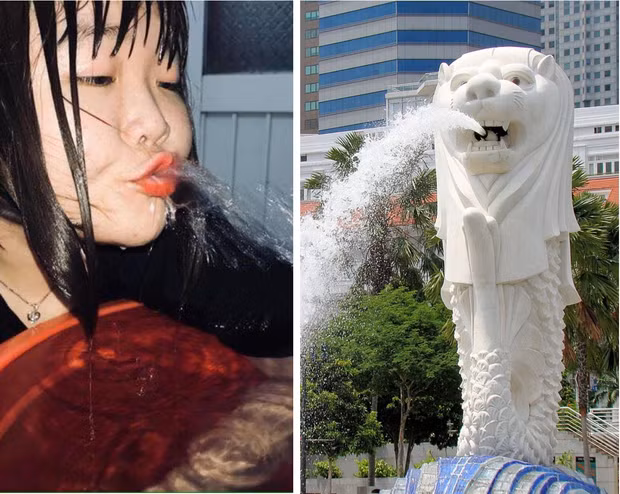 Cô gái này bất ngờ nổi như cồn khắp mạng xã hội vì tạo hình không khác gì tượng chú sư tử biển phun nước nổi tiếng ở Singapore.