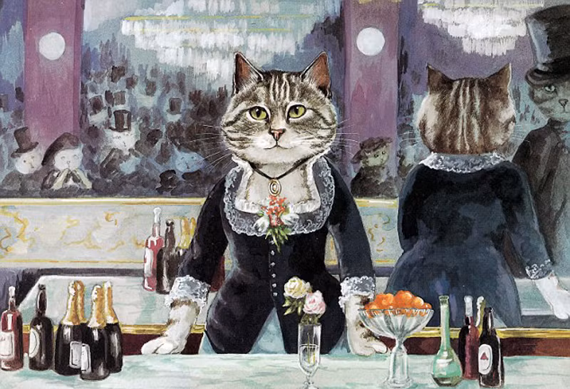 Bức họa "Bar at the Foiles-Bergere" theo trường phái ấn tượng của Edouard Manet bị nhái hoàn toàn và chắc chắn cũng là một trong những bức họa được yêu thích nhất trong vương quốc loài mèo.