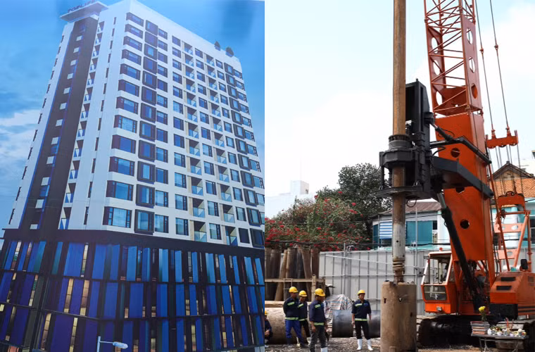 Hình ảnh căn hộ cao cấp của dự án Toplife Tower trong tương lai (ảnh trái) và lễ động thổ (ảnh Chủ đầu tư).