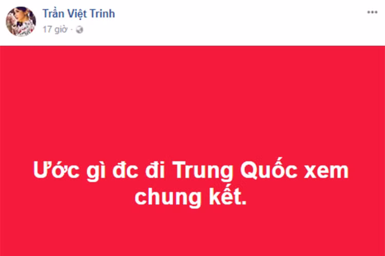Diễn viên Việt Trinh bày tỏ mong muốn xem trực tiếp trận chung kết của đội tuyển Việt Nam.