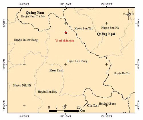 Cùng ngày hôm nay, 25/3, cũng đã xảy ra 2 trận động đất tại Kon Plong, Kon Tum. Theo các chuyên gia, động đất xảy ra ở Hà Nội và một số địa phương thời điểm này chưa đến mức cảnh báo rủi ro. Tuy nhiên, người dân cần trang bị những kỹ năng khi xảy ra động đất.
