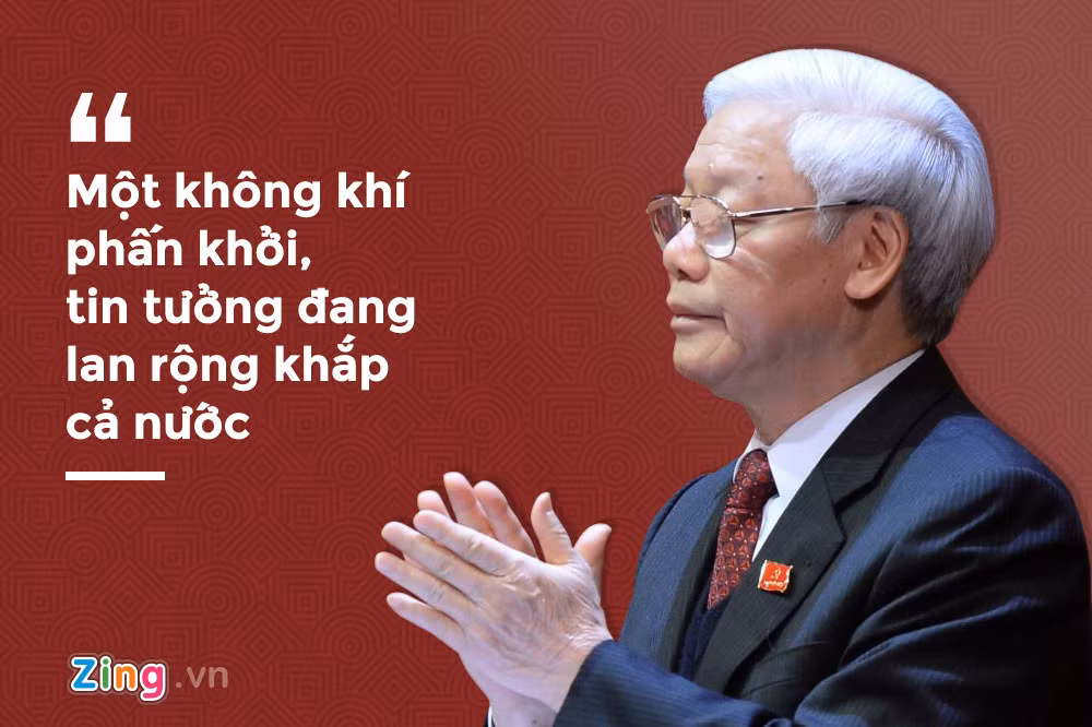 Những kết quả đạt được về kinh tế, văn hoá, xã hội, về đối ngoại, quốc phòng, an ninh, cùng với những chuyển biến tích cực trong công tác xây dựng Đảng, xây dựng hệ thống chính trị, đã làm nên những thành tựu quan trọng, đáng tự hào của toàn Đảng, toàn dân, toàn quân ta trong năm 2017. "Một không khí phấn khởi, tin tưởng đang lan rộng khắp cả nước", Tổng bí thư chia sẻ.