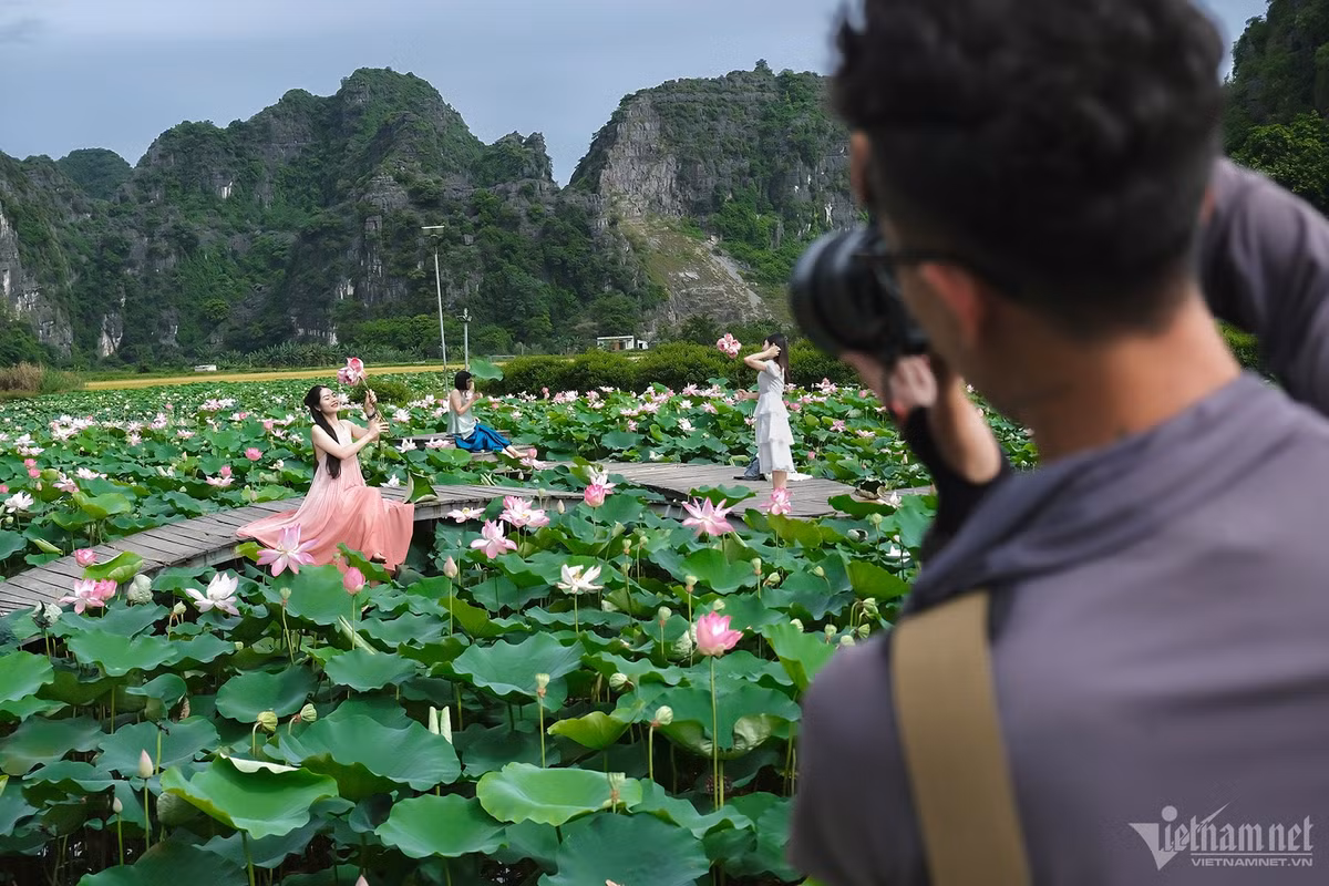 Nhiều du khách còn thuê cả thợ chụp hình để lưu lại kỷ niệm. "Gói chụp cơ bản là 300.000 đồng/người chưa kèm trang phục. Những ngày cao điểm, thu nhập một ngày có thể lên đến 7-8 triệu đồng", một "phó nháy" chia sẻ.