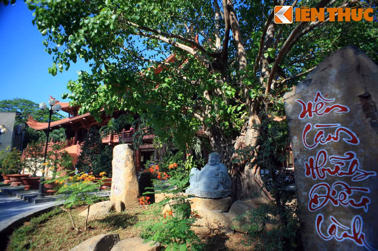Khuôn viên rộng lớn của chùa bài trí nhiều tiểu cảnh hài hòa, mang các chủ đề Phật giáo.