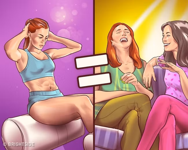 Bạn cũng nên cười nhiều bởi cười làm cho cơ bụng của chúng ta hoạt động và tiêu hao năng lượng tăng hơn 20% so với khi nghỉ ngơi.